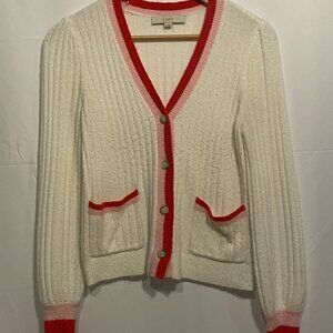 LOFT White Cardigan with Pink and Red Trim Swiftie Style Women’s Size XS